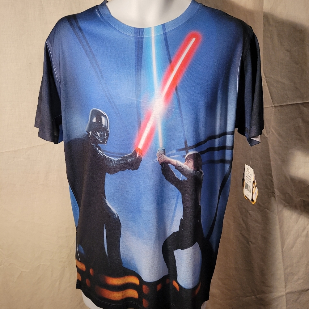 Star Wars Darth Vader Luke Skywalker Dueling Light Sabers Double Sided Tee Shirt